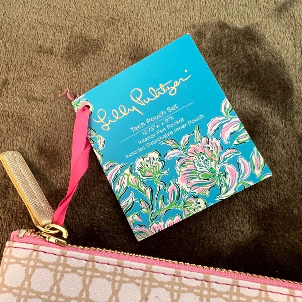 NWT Lilly Pulitzer Tech Pouch 2 Piece Set - Cumulus Blue Chick Magnet